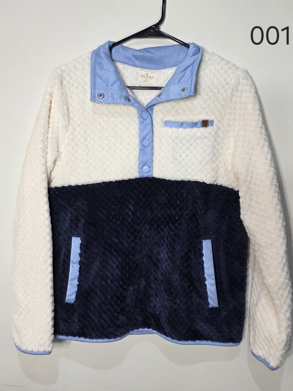Simply Southern Sherpa Pullover Women’s Small Navy Blue & Cream Fleece